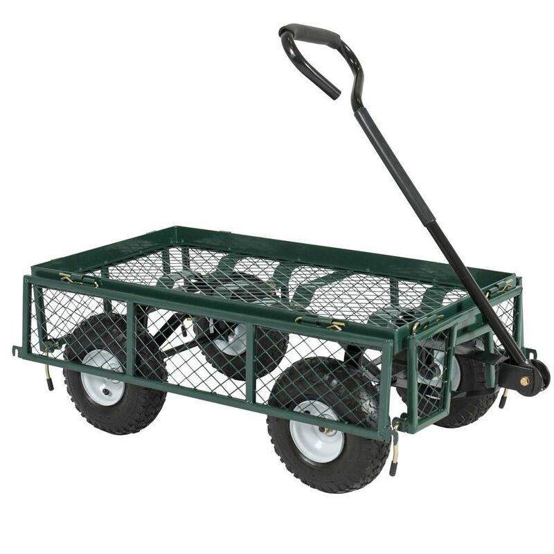 Hivvago Heavy Duty Green Steel Garden Utility Cart Wagon with Removable Sides