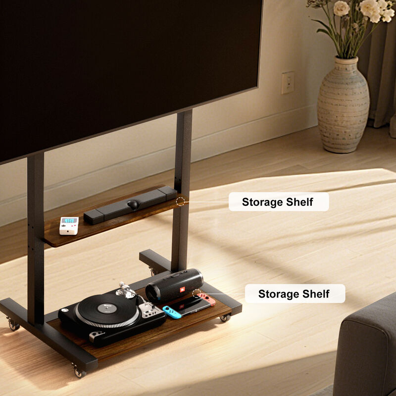 Rolling TV Floor Stand w/ MDF Shelves Height Adjustable TV Cart Mount image number 7