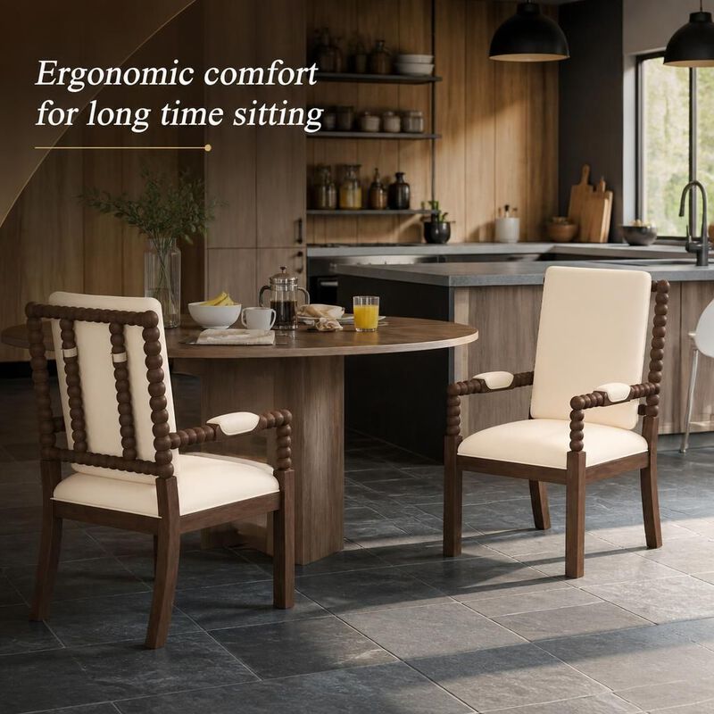GOODSILO Set of 2 Solid Rubber Wood Upholstered Dining Chairs, Ergonomic Comfortable Seating for Dining Room Kitchen Restaurant and Cafe image number 4