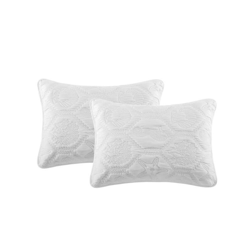 Hivvago Coastal Beach Seashells Starfish Sea Horse White Quilt Set