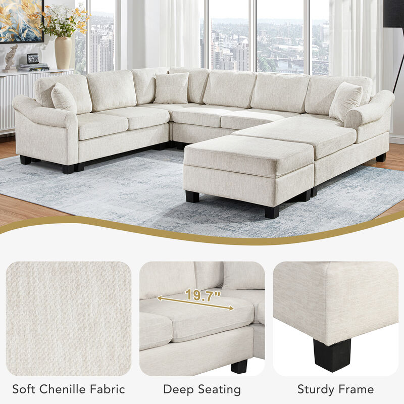 Merax U-shaped Sofa Chenille Upholstered Sofa Couch with Movable Storage Ottoman for Living Room image number 5