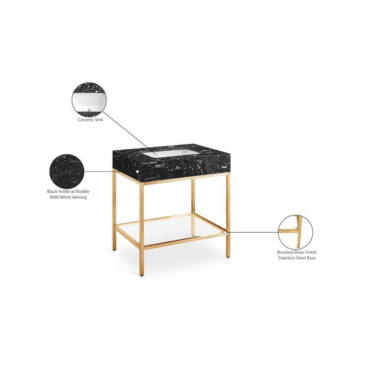 Meridian Furniture Marmo Black Engineered Marble Bathroom Vanity