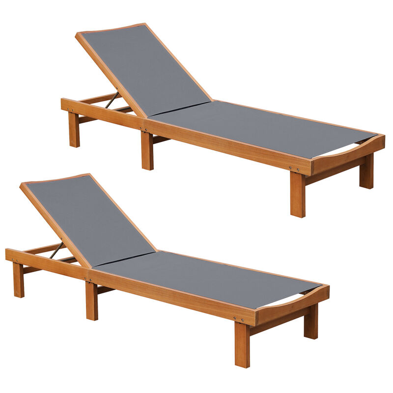 Set of 2 Outdoor Wood Chaise Lounge Chairs 5-Position Backrest image number 0