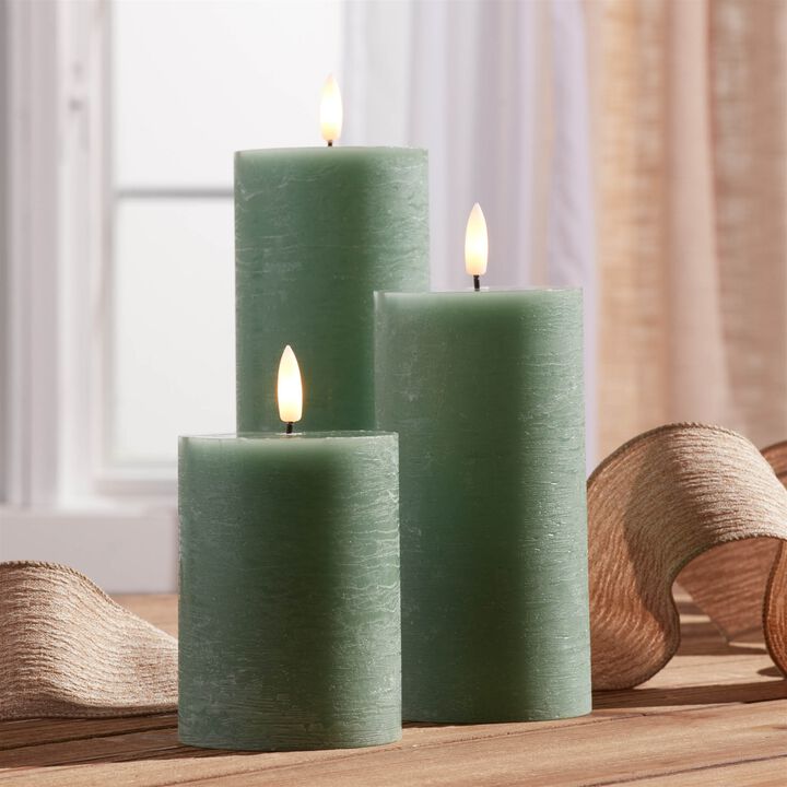 Decorative Pillar Candles, Set of 2 with Flame-Like Wick for Table or Mantel Display