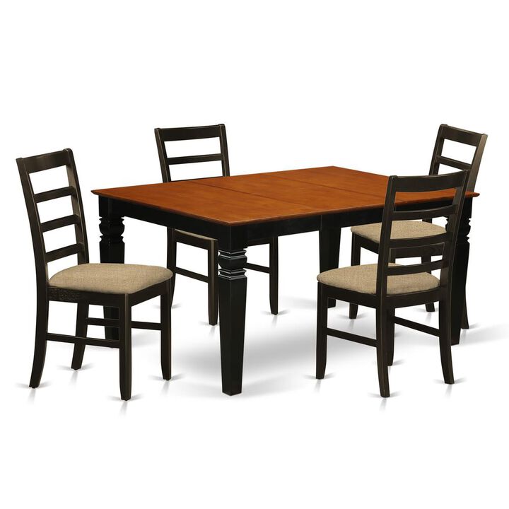 5 Pc Dinette set with a Dining Table and 4 Seat Dining Chairs in Black
