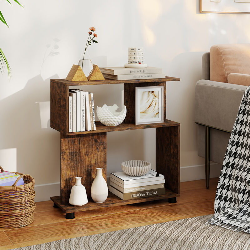 Modern 3-Tier S-Shaped Bookshelf with Adjustable Feet Organizer image number 1
