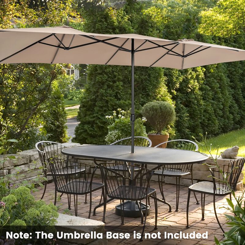 15 feet patio umbrella 15ft Extra Large Outdoor with Base Included, Burgundy When you are not using it the umbrella cloth has a rope that holds the umbrella cloth well This Amazing 15 feet Triple