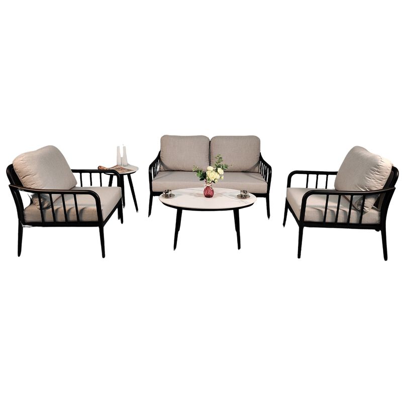 MONDAWE 5-Piece Outdoor Aluminum Patio Furniture Modern Chat Sofa Conversation Set with Removable Fabric Cushions image number 0
