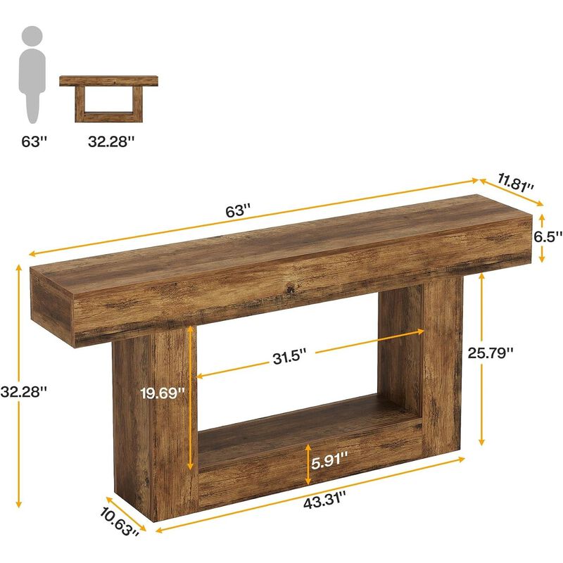 Tribesigns Farmhouse 2-Tier Wood Console Table image number 4