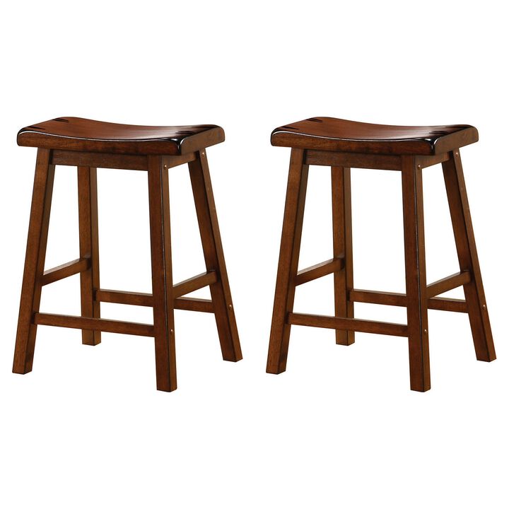 Wooden Casual Counter Height Stool, Chestnut Brown, Set of 2-Benzara
