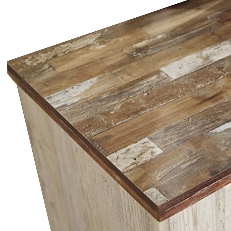 Isla Nightstand, 2 Drawers, 2 USB, Brown Wood Top, Rustic Whitewash