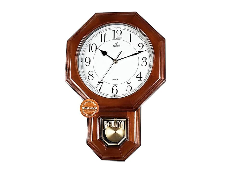 Traditional Schoolhouse Solid Wood Pendulum Wall Clock Chimes Hourly Westminster