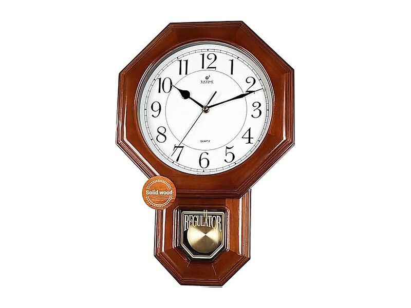 Traditional Schoolhouse Solid Wood Pendulum Wall Clock Chimes Hourly Westminster image number 0