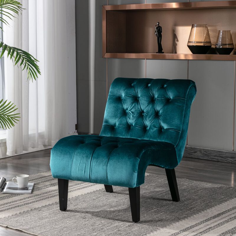 Modern Velvet Accent Chair, Armless Button Tufted Upholstered Barrel Chair with Wood Legs for Living Room, Bedroom, Office image number 1