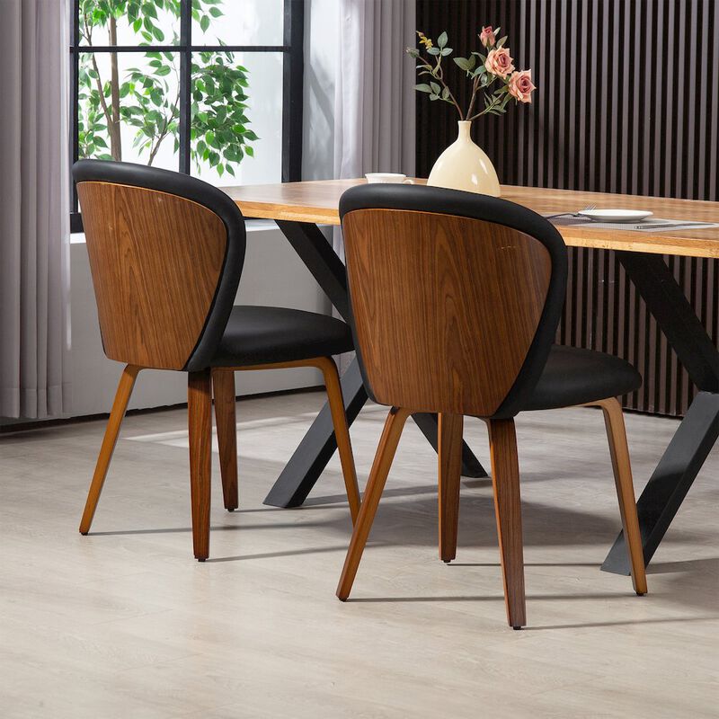 Glamour Home Set of 2 Bexter Black Faux Leather Dining Chair with Walnut Wood Legs