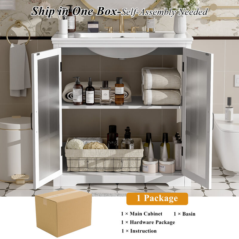 30" Modern Bathroom Vanity with Ceramic Sink, White