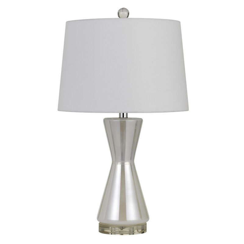 26" Glass Table Lamp with Hardback Shade, Silver and White-Benzara