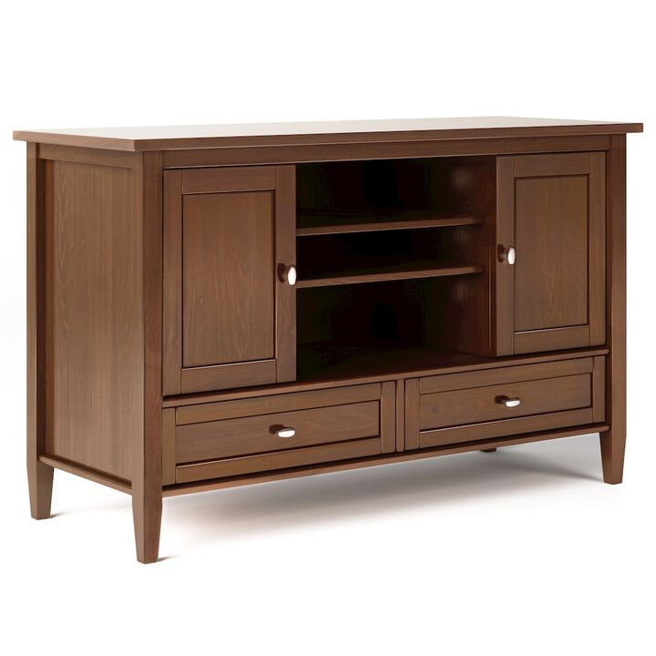 Simpli Home Warm Shaker Solid Wood Tv Media Stand In Russet Brown For Tvs Up To 50 Inches
