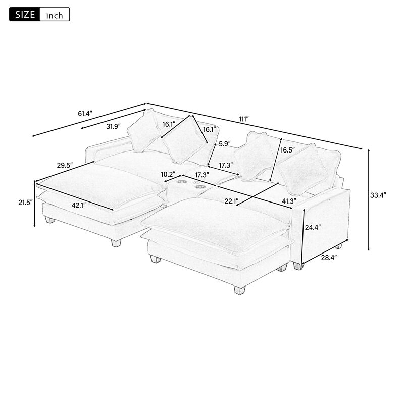 111" Sectional Sofa, Chenille Modular Couch image number 9