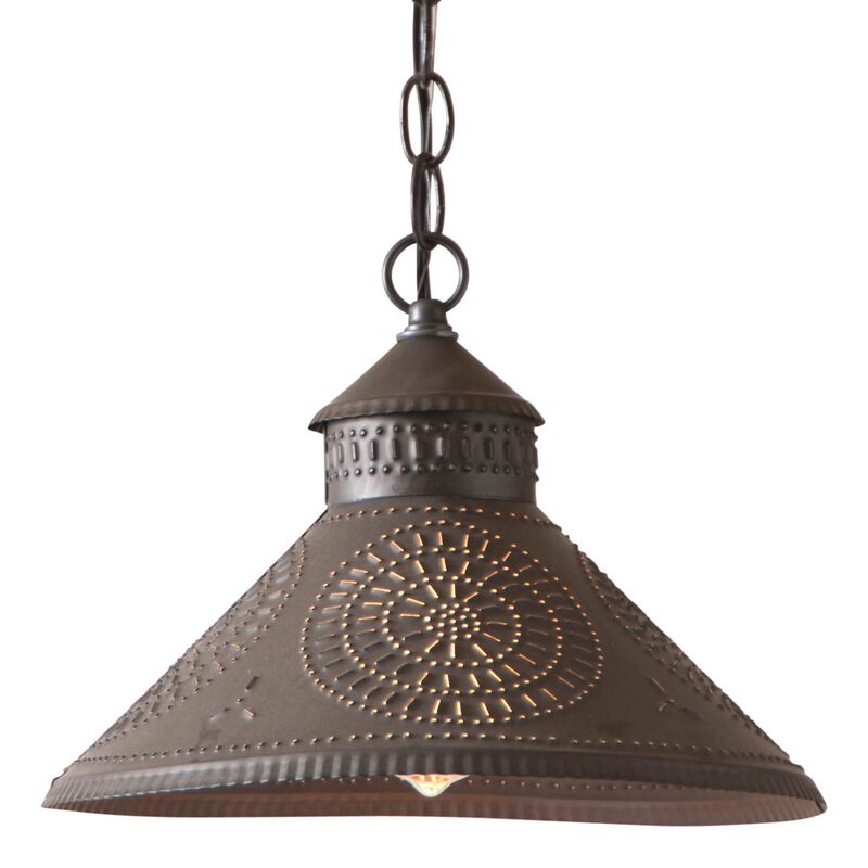 12 Inch Kettle Black Punched Tin Pendant Light Rustic Farmhouse Shade Decor image number 0