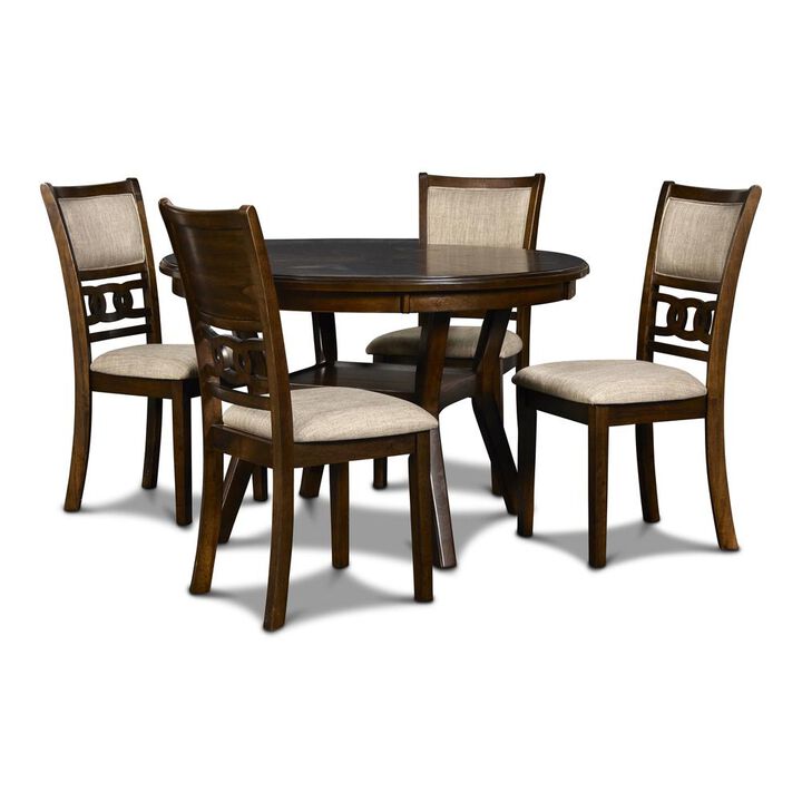 New Classic Furniture Furniture Gia Solid Wood 5-Piece Round Dining Set in Cherry Brown