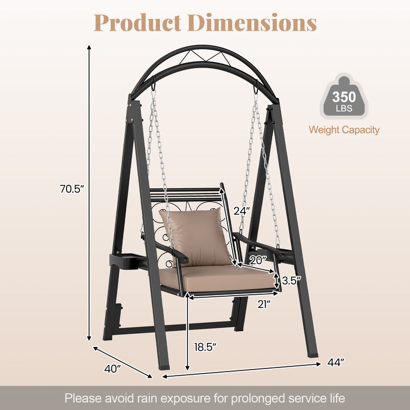 Outdoor Garden Porch Swing with Removable Cushions and Built-In Side Tables-Black image number 2