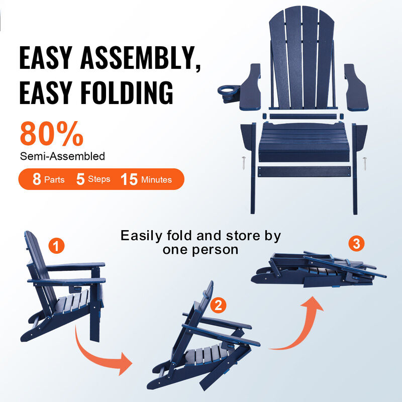 Set of 2 Outdoor Adirondack Chairs &ndash; Foldable & Durable Plastic Seating for Fire Pit, Yard, or Porch