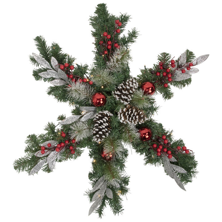 32" Pre-Lit Decorated Frosted Pine Cone and Berries Artificial Christmas Snowflake Wreath
