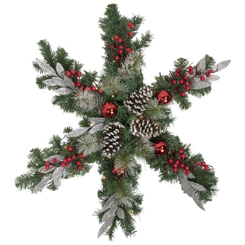 32" Pre-Lit Decorated Frosted Pine Cone and Berries Artificial Christmas Snowflake Wreath image number 0