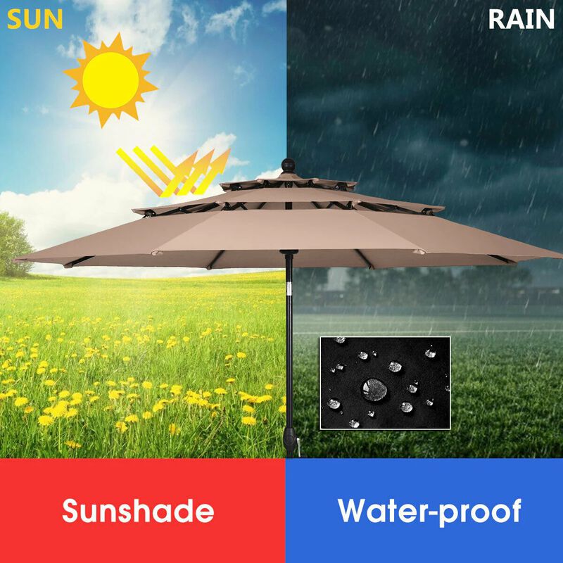 Mondawe 10 Feet 3 Tier Outdoor Patio Umbrella with Double Vented