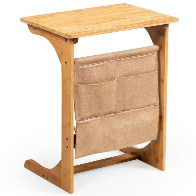 Hivvago Bamboo Sofa Table End Table Bedside Table with Storage Bag