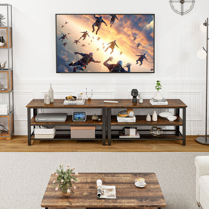 3-Tier Industrial Entertainment TV Stand with Metal Mesh Shelf