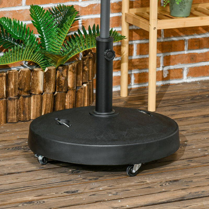 Outsunny 52lbs Resin Patio Umbrella Base with Wheels and Retractable Handles, 20.75" Round Outdoor Umbrella Stand Holder for Parasol Poles 1.5" - 1.9" Dia, Black