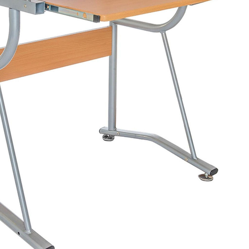 HomeRoots 43" Oak and Silver Wood and Steel Computer Desk image number 5
