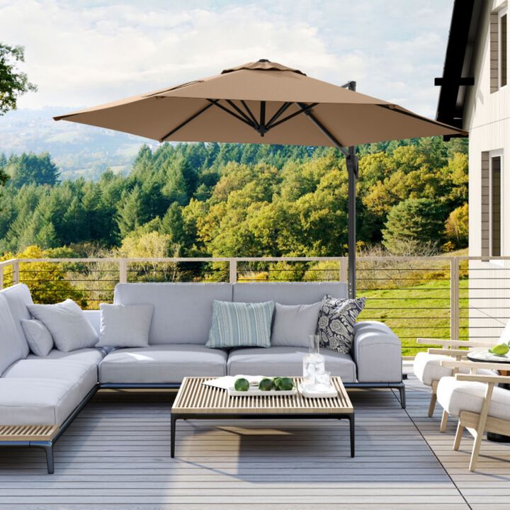 9 FT Cantilever Patio Umbrella with Vented Top and Sun-Protective Canopy-Gray