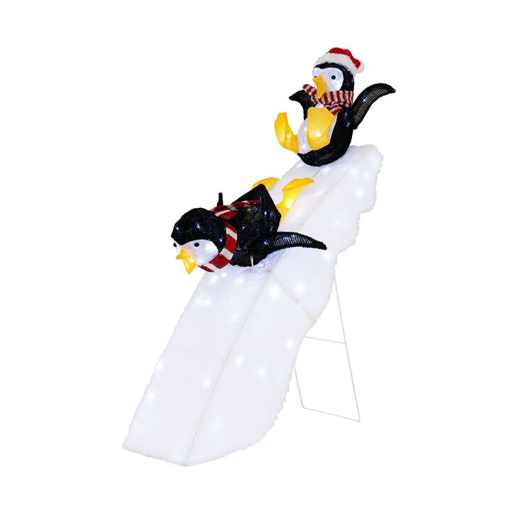 4 Feet Christmas Penguin Ice Skating Decor with Snowy Slide