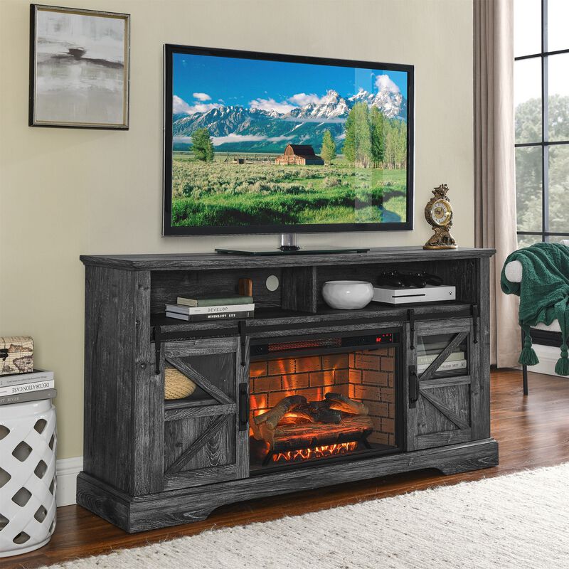 MONDAWE 60 Inch Electric Fireplace  Entertainment Center With Door Sensor