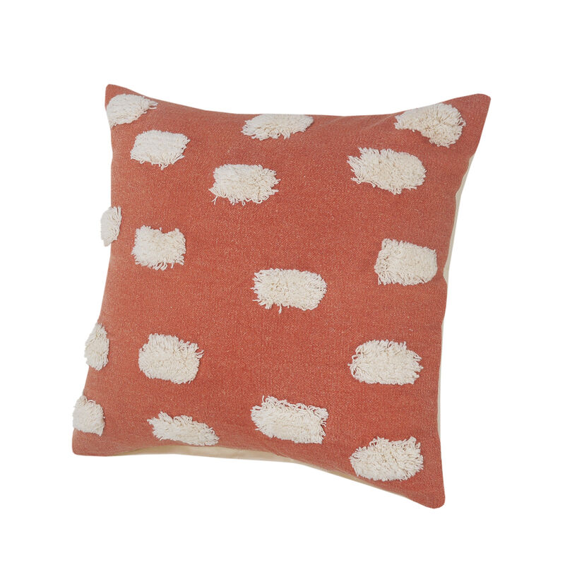 HomeRoots Set of Two 20" Orange And Natural And Orange Polka Dot Cotton Throw Pillows with Pompoms image number 3