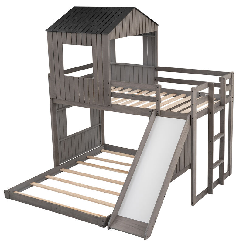 Merax Playhouse Bunk Bed with Slide