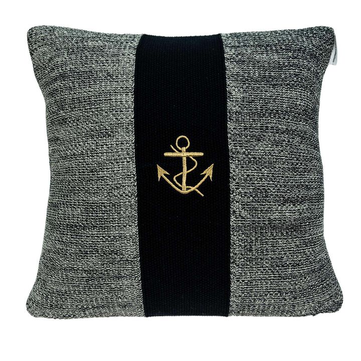 HomeRoots 18" Black And Gray No Pattern Cotton Throw Pillow