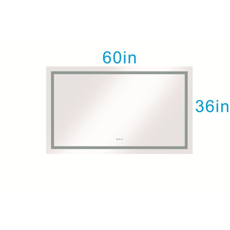 60X36 LED Lighted Bathroom Wall Mounted Mirror with High Lumen+Anti-Fog Separately Control+Dimmer Function