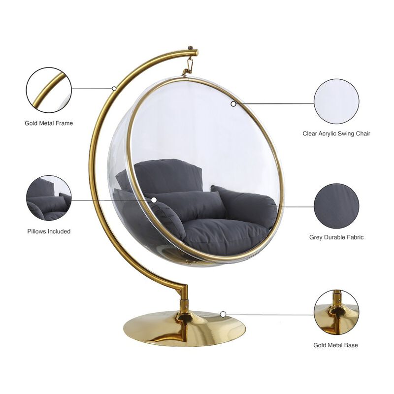 Meridian Furniture Luna Grey Fabric Acrylic Swing Bubble Accent Chair