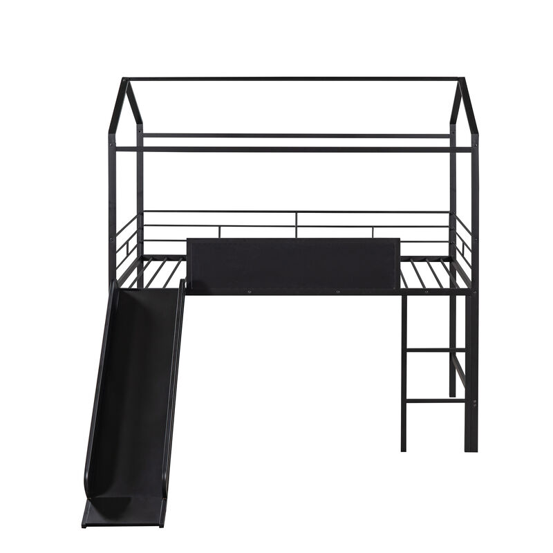 Merax Metal House Bed Loft Bed with Slide