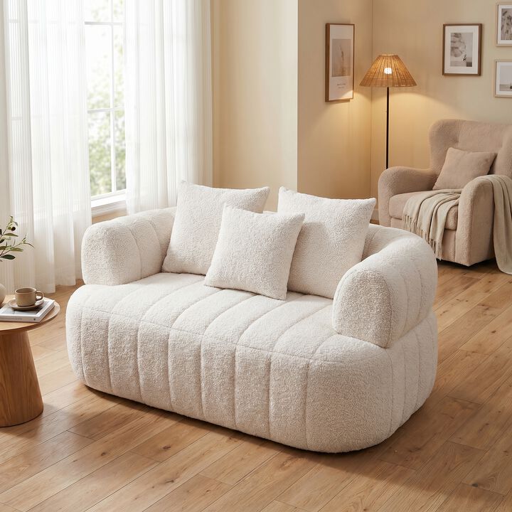 Whisen 64" Boucle Upholstered Deep Seat Sofa Chair with Metal Support, Oversized Chaise Lounge for Living Room