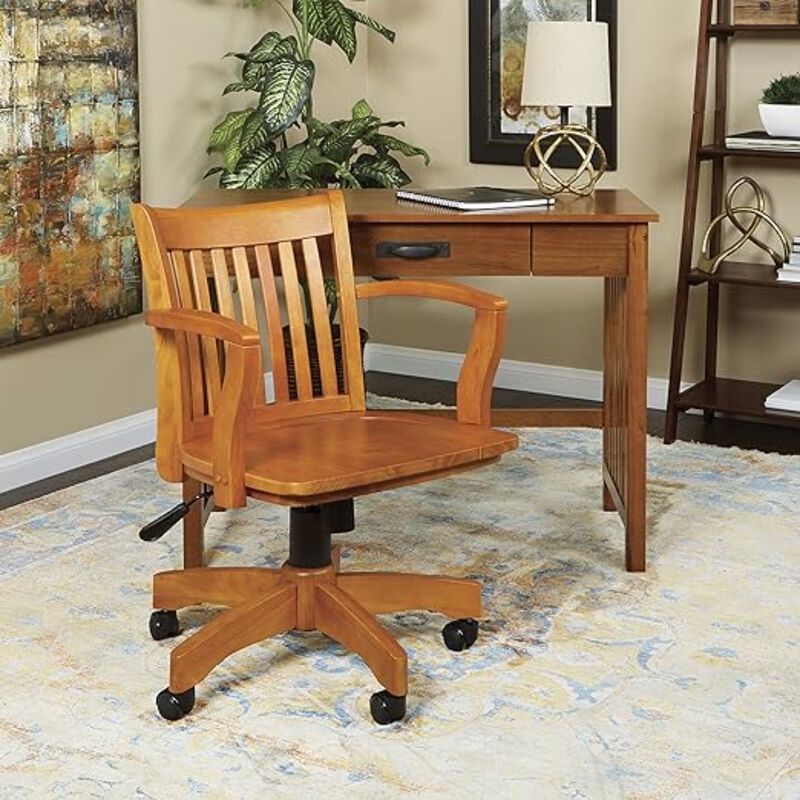 Hivvago Classic Wooden Bankers Chair with Wood Seat and Arms