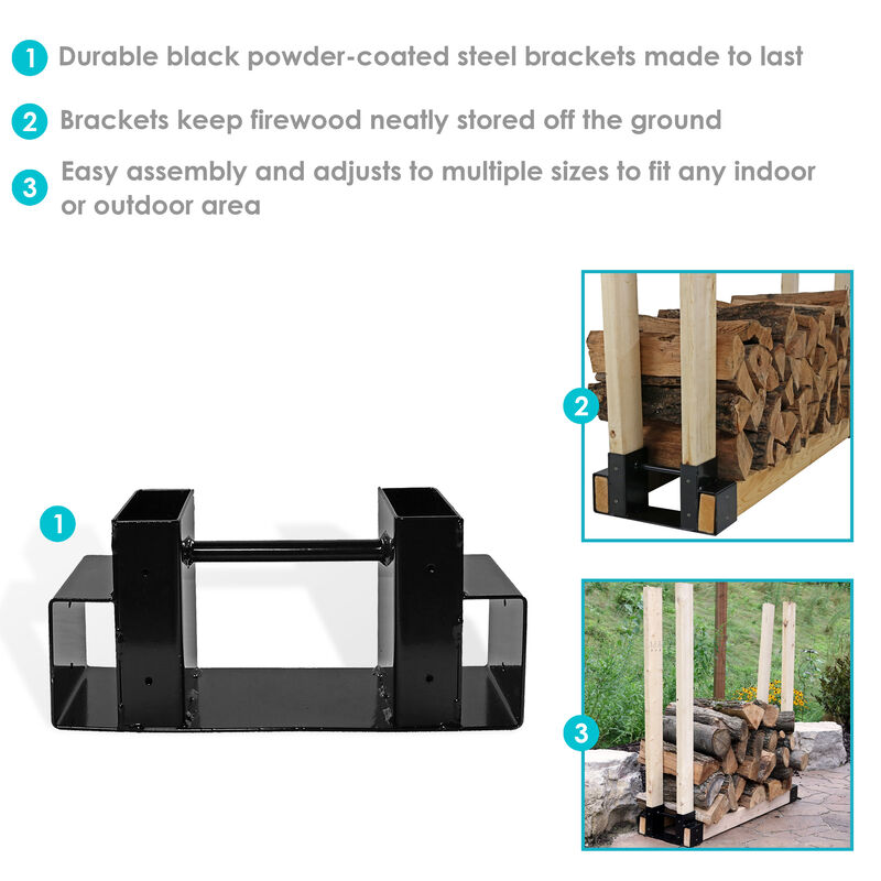 Sunnydaze Powder-Coated Steel Adjustable Log Storage Brackets - Set of 2