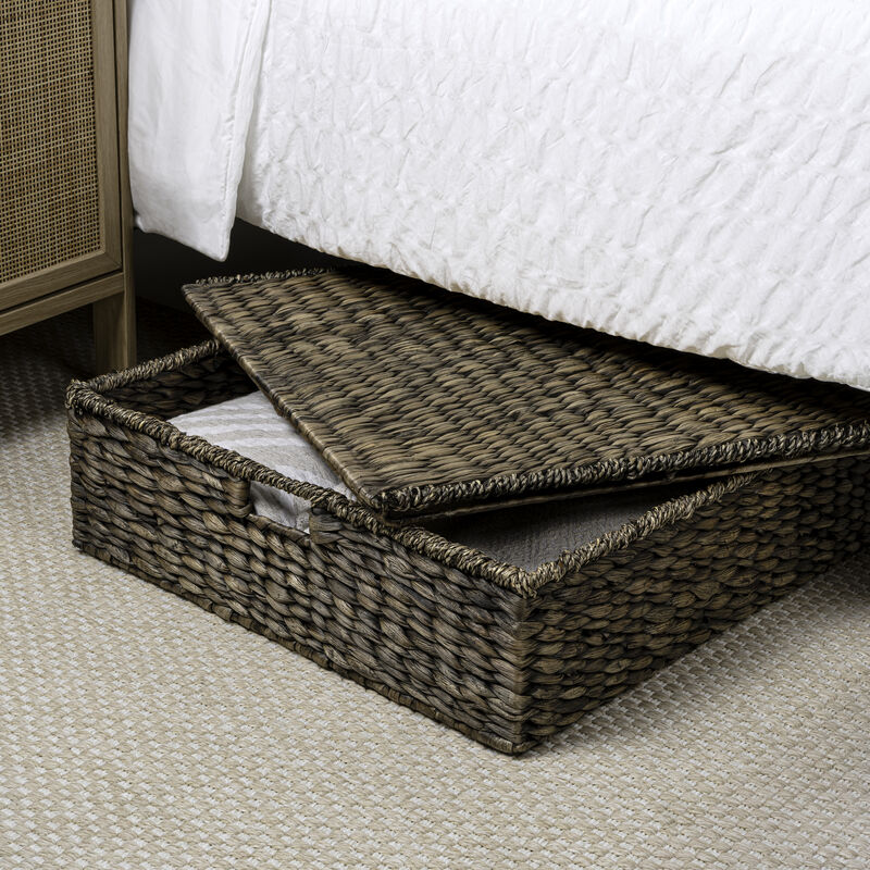 Holden 30" Classic Costal Hand-Woven Hyacinth Wicker Under Bed Storage Basket with Lid. image number 1