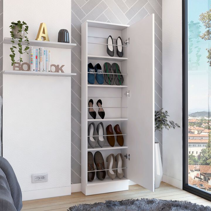 Leto Xl Shoe Rack, Mirror, Five Interior Shelves, Single Door Cabinet -Black