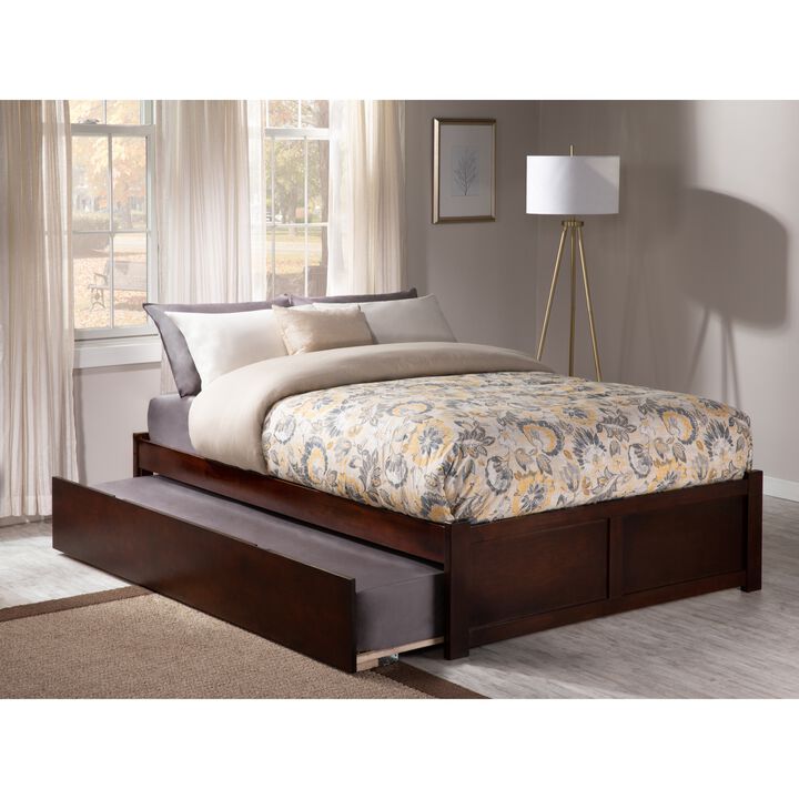 Concord Queen Bed with Footboard and Twin Extra Long Trundle in Walnut