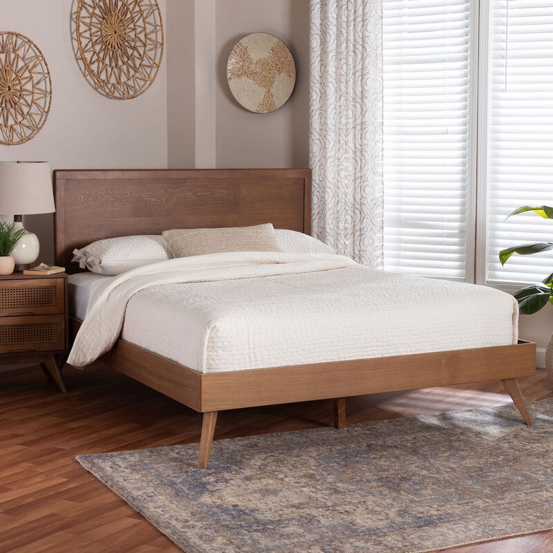 Baxton Studio Jiro Platform Bed - Mid-Century Modern Wood Bed Frame with Panel Headboard and Angled Legs for Bedroom or Guest Room, Full image number 6